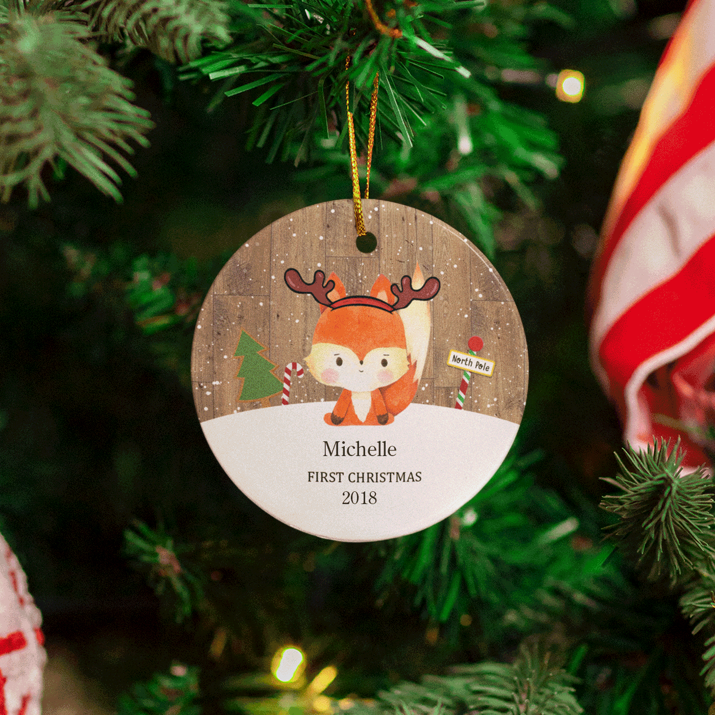 First Baby Christmas | Adorable Fox with Antlers | Ceramic Ornament